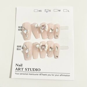 Handmade PressOn Nails Pink Heart Silver Accents Small